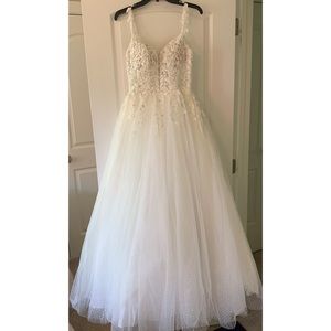 Camille La Vie White Sparkle A-Line Ball Gown With Lace